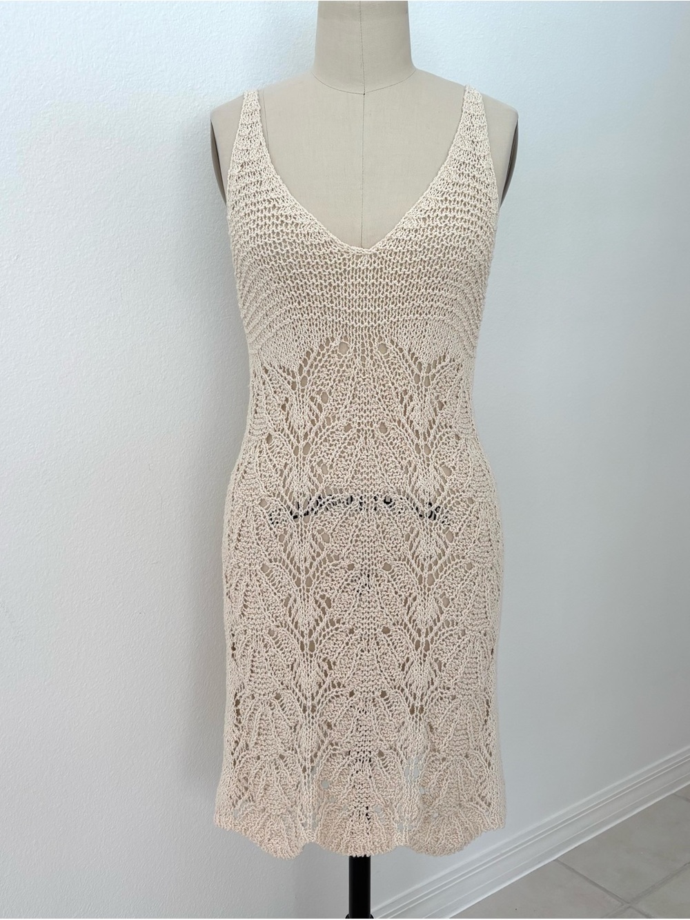 Zara Openwork Knit Mini Dress NWT Cream Cotton Blend Boho Cottagecore L